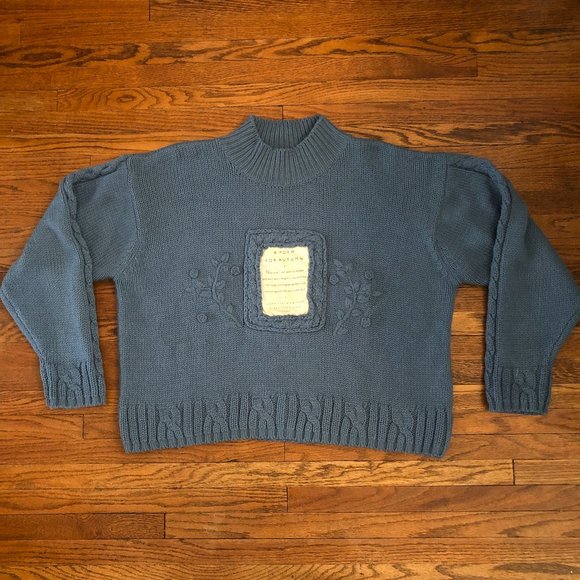 Vintage 90s Esprit Sport Cottagecore Cropped Pullover Poem Sweater Sz Large - Picture 6 of 7